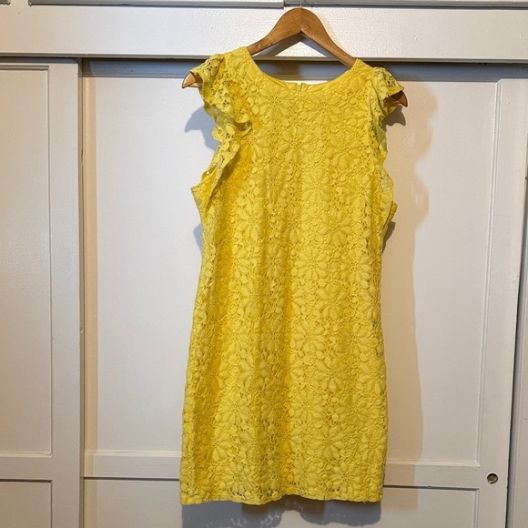 London Style Dresses & Skirts - London Style Yellow Lace Ruffle-Sleeve Mini Dress